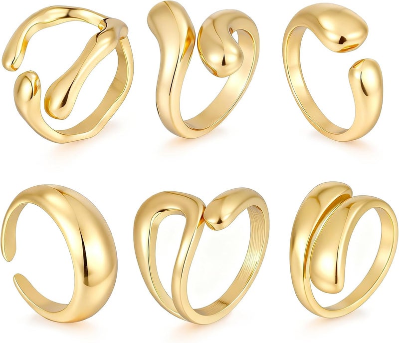 17mile Chunky Gold Stackable Rings for Women Non Tarnish, 18K Gold-Plated Statement Open Stacking Rings, Knuckle Band Ring Set - Image 1